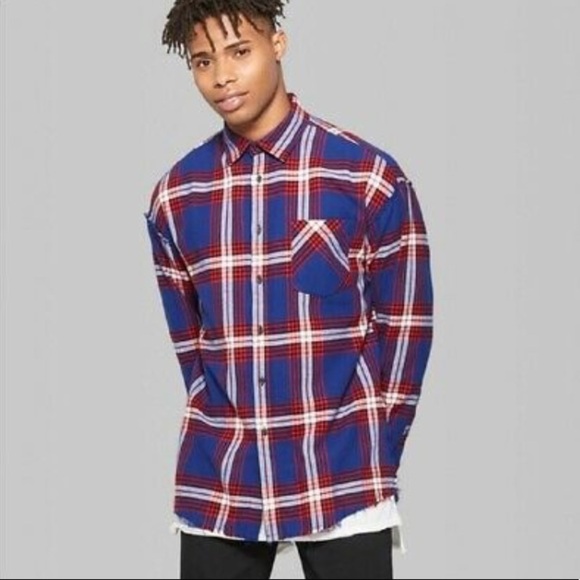Original Use Mens Plaid Button FrontShirt Blue Red - Picture 1 of 8